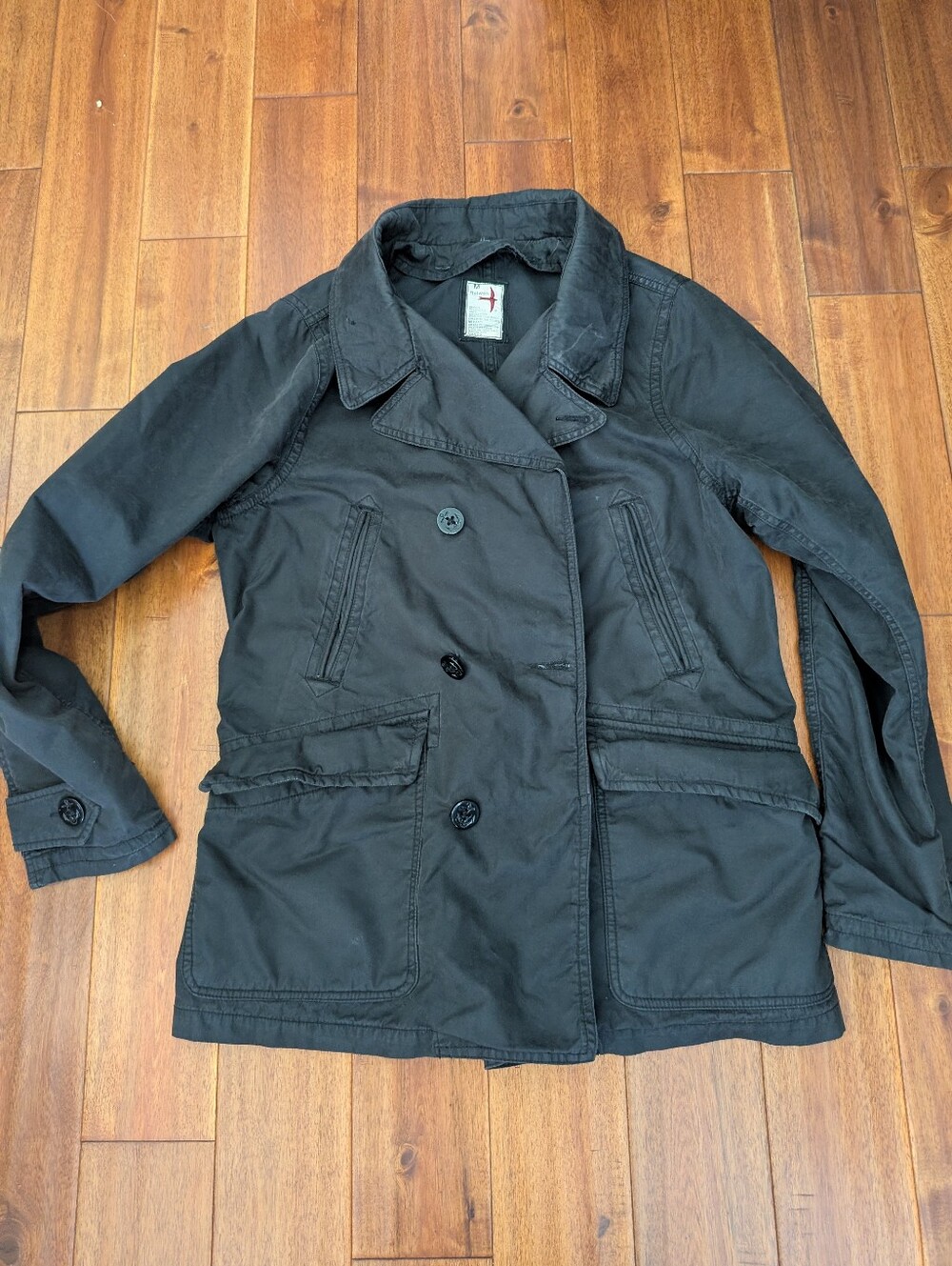 Relwen Men's Double-BreastedBlack Pea Coat With Removable Sherpa Liner